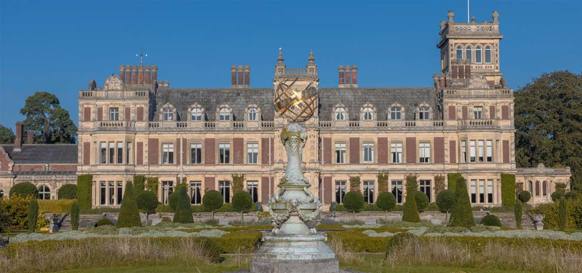 Somerleyton Hall and Gardens - view of hall and statue